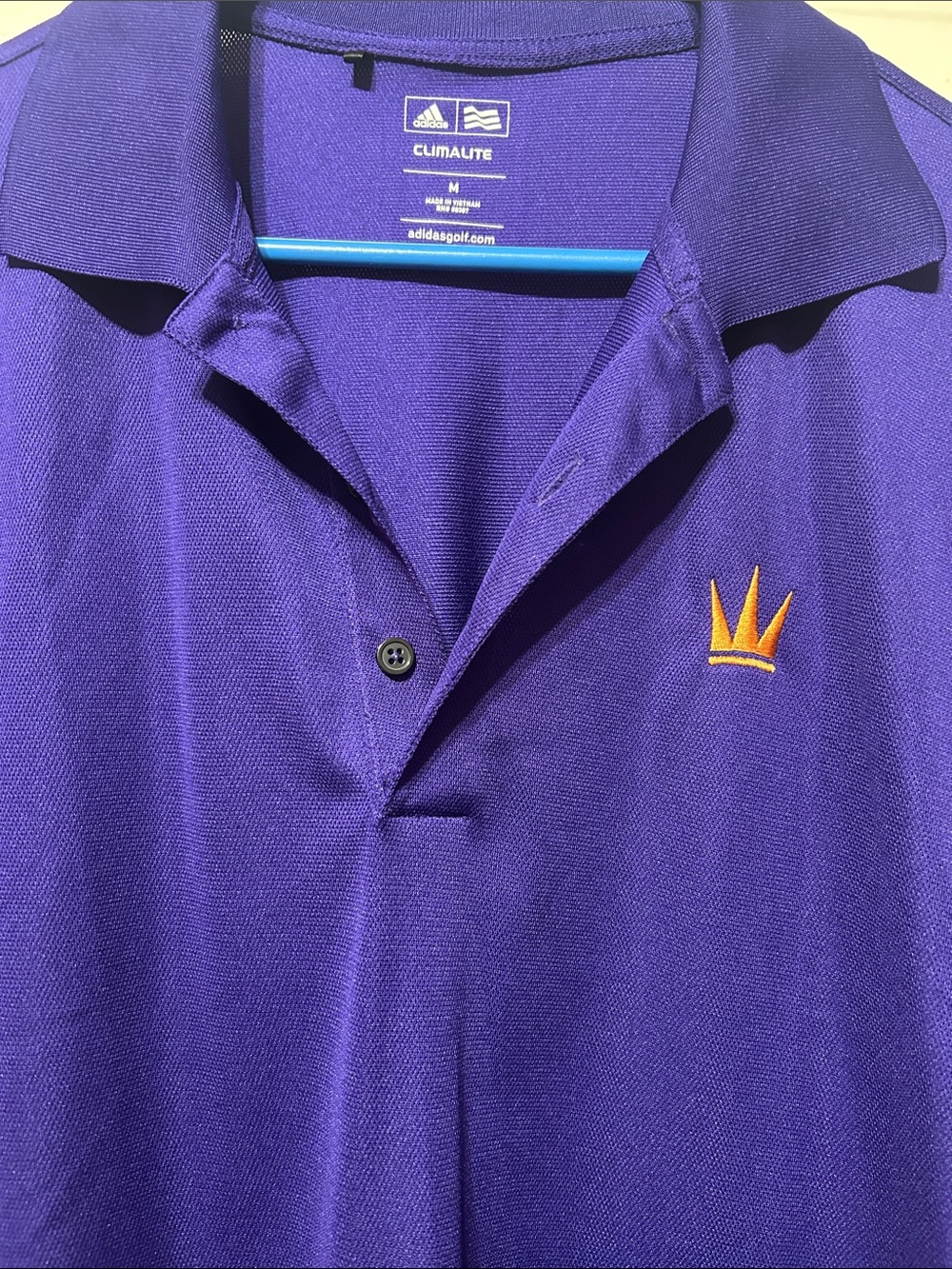 adidas Purple Polo with Gold Crown Embroidery